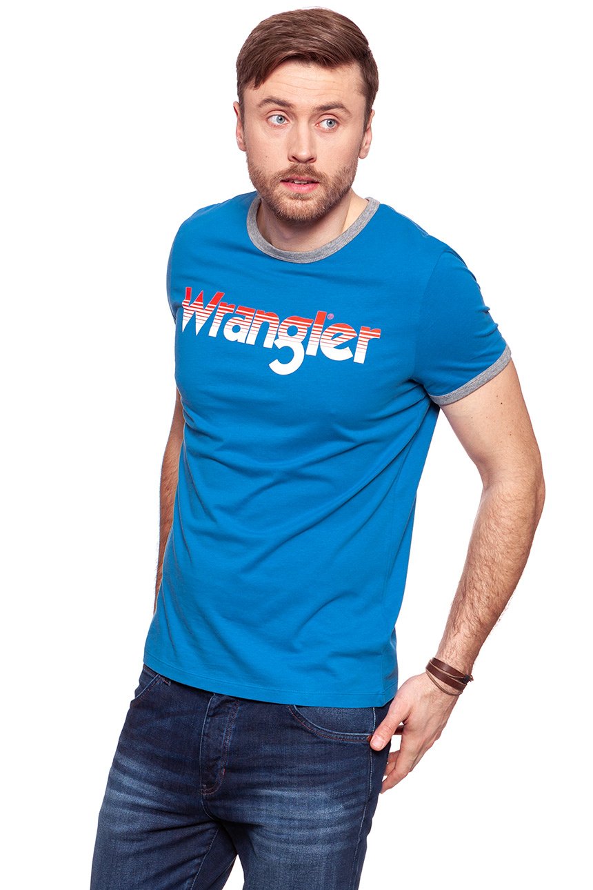 KOSZULKA WRANGLER LOGO RINGER TEE DEEP WATER W7B68FQDF