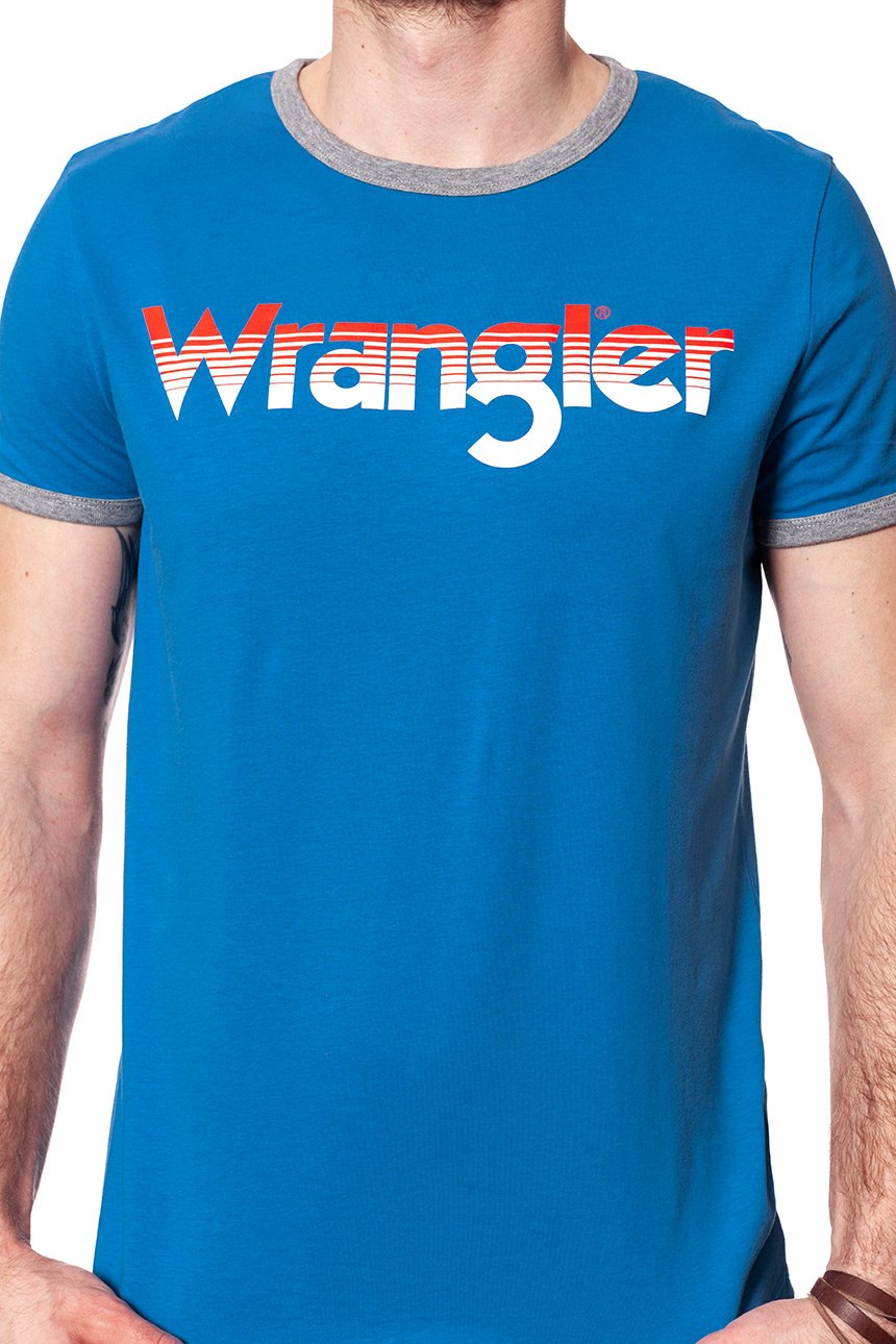 KOSZULKA WRANGLER LOGO RINGER TEE DEEP WATER W7B68FQDF