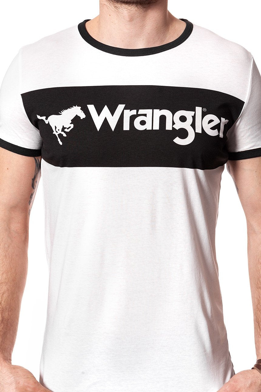 KOSZULKA WRANGLER LOGO RINGER TEE EGRET OFF WHITE W7B68FQIO