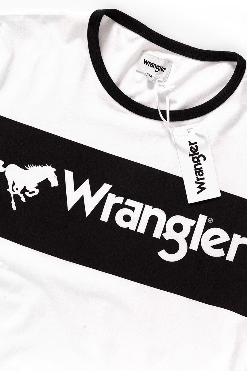 KOSZULKA WRANGLER LOGO RINGER TEE EGRET OFF WHITE W7B68FQIO