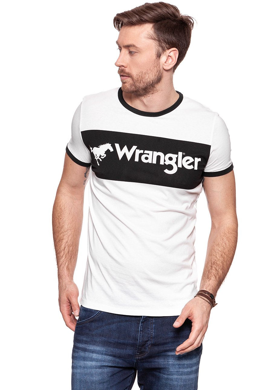 KOSZULKA WRANGLER LOGO RINGER TEE EGRET OFF WHITE W7B68FQIO