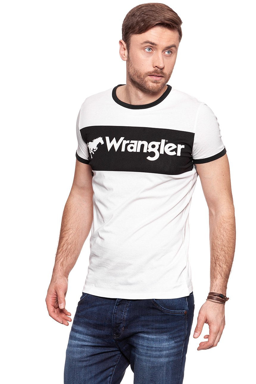 KOSZULKA WRANGLER LOGO RINGER TEE EGRET OFF WHITE W7B68FQIO