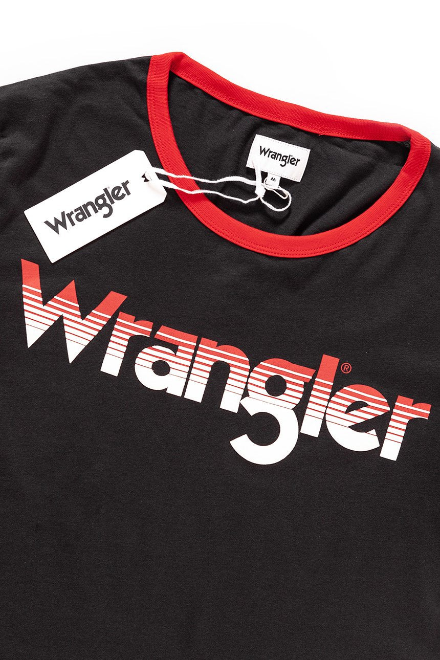 KOSZULKA WRANGLER LOGO RINGER TEE FADED BLACK W7B68FQV6