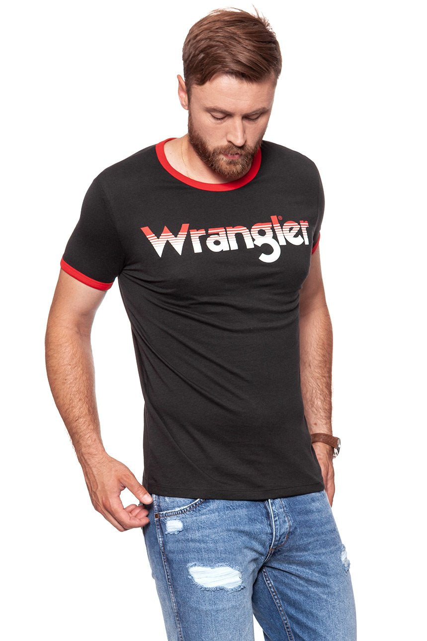 KOSZULKA WRANGLER LOGO RINGER TEE FADED BLACK W7B68FQV6