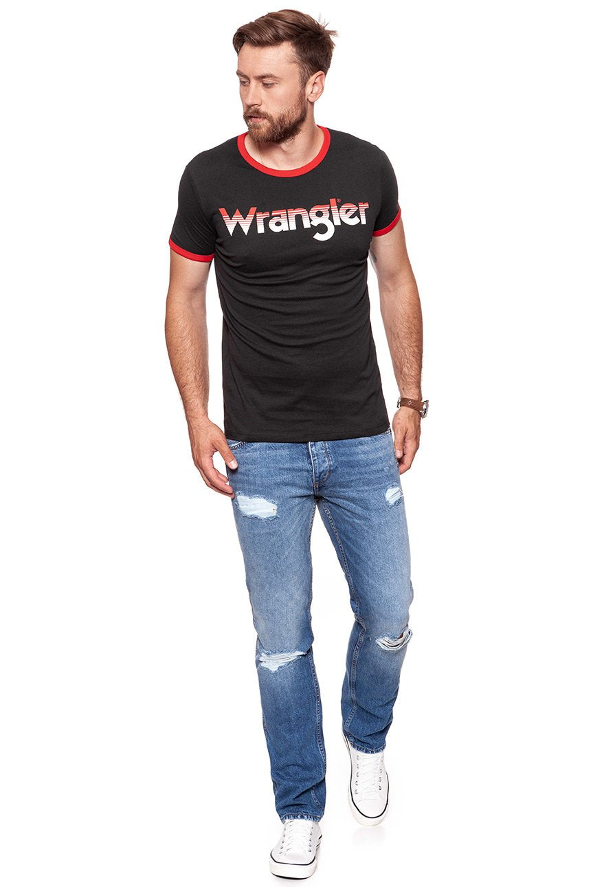 KOSZULKA WRANGLER LOGO RINGER TEE FADED BLACK W7B68FQV6