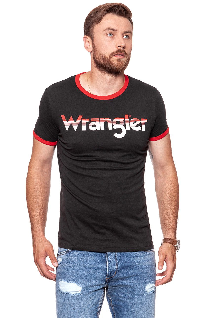 KOSZULKA WRANGLER LOGO RINGER TEE FADED BLACK W7B68FQV6