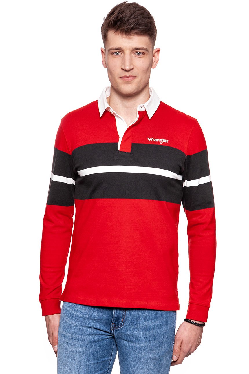 POLO WRANGLER LS RUGBY POLO SALSA RED W7B73GSWN