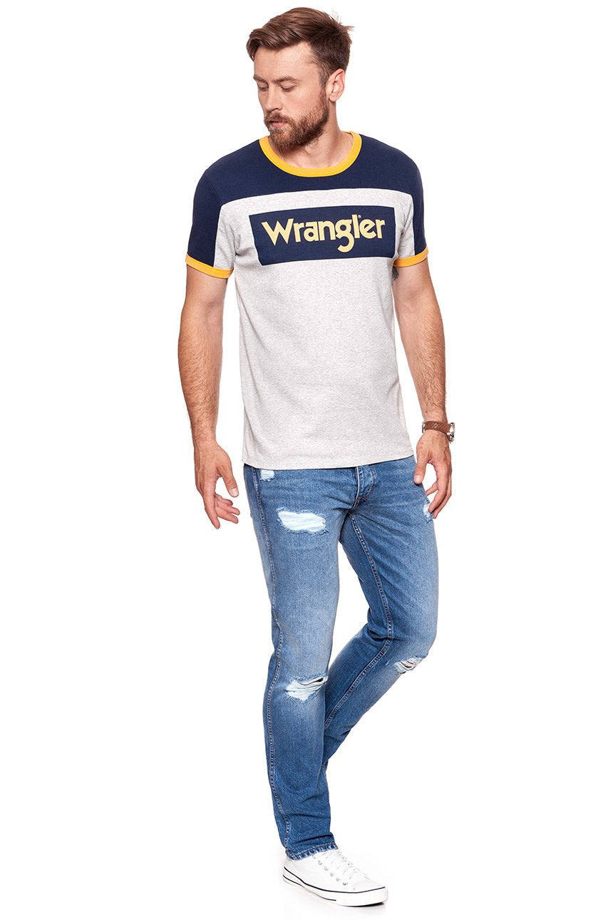 KOSZULKA WRANGLER B&Y RUGBY LOGO TEE MID GREY MEL W7B87GK37