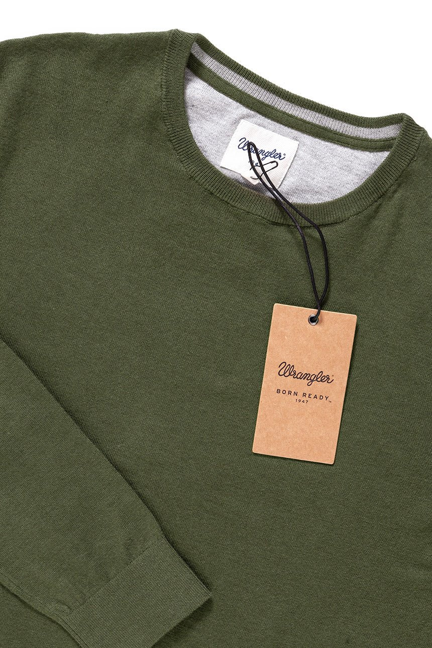 MĘSKI SWETER WRANGLER CREW NECK KNIT IVY GREEN W8538Q8IX