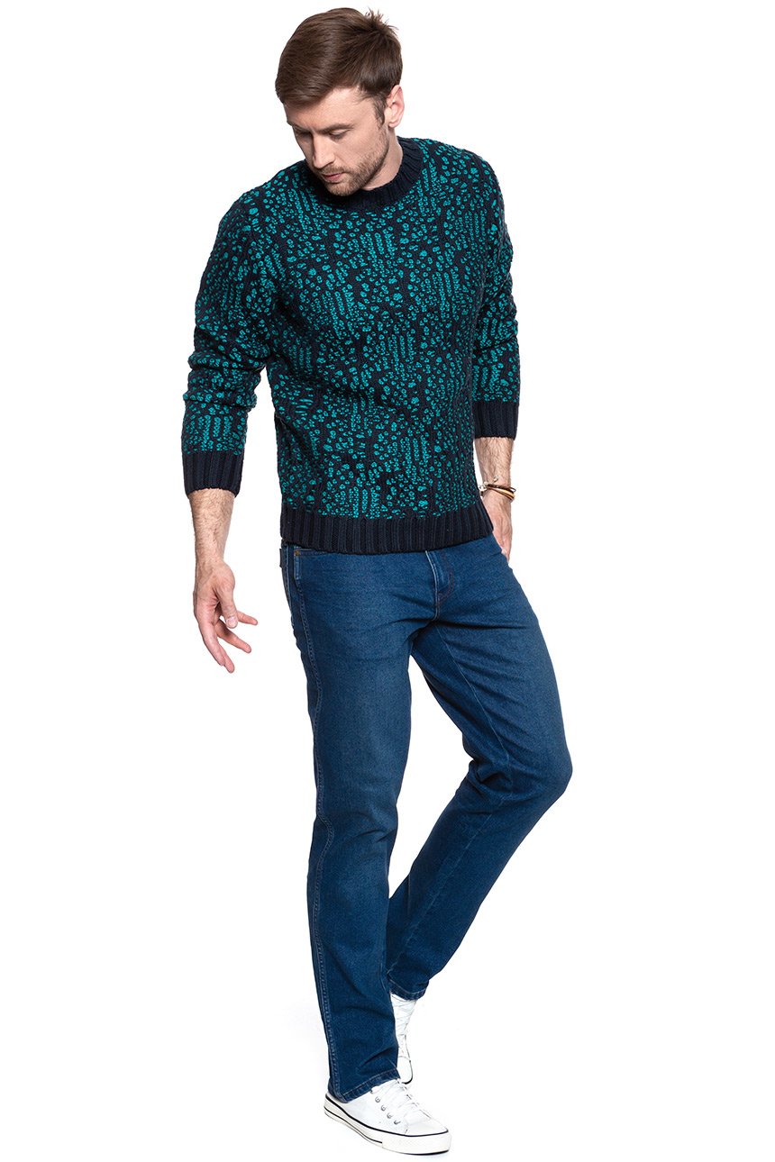 MĘSKI SWETER WRANGLER JACQUARD KNIT DARK NAVY W8641QHAE