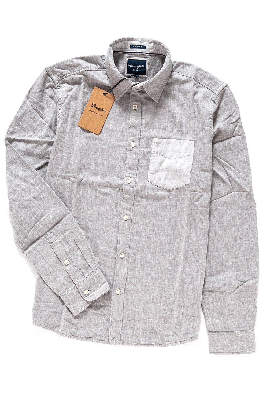 KOSZULA WRANGLER L/S 1PKT SHIRT MID GREY MEL W5760NN37