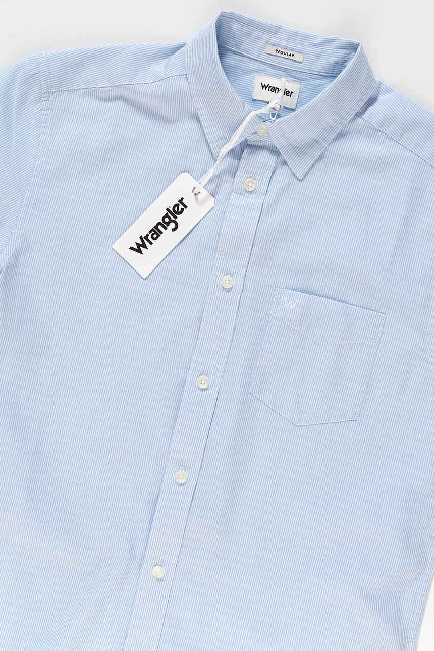 KOSZULA MĘSKA KRÓTKI RĘKAW WRANGLER SS 1 PKT SHIRT CHAMBRAY BLUE W58604MUV