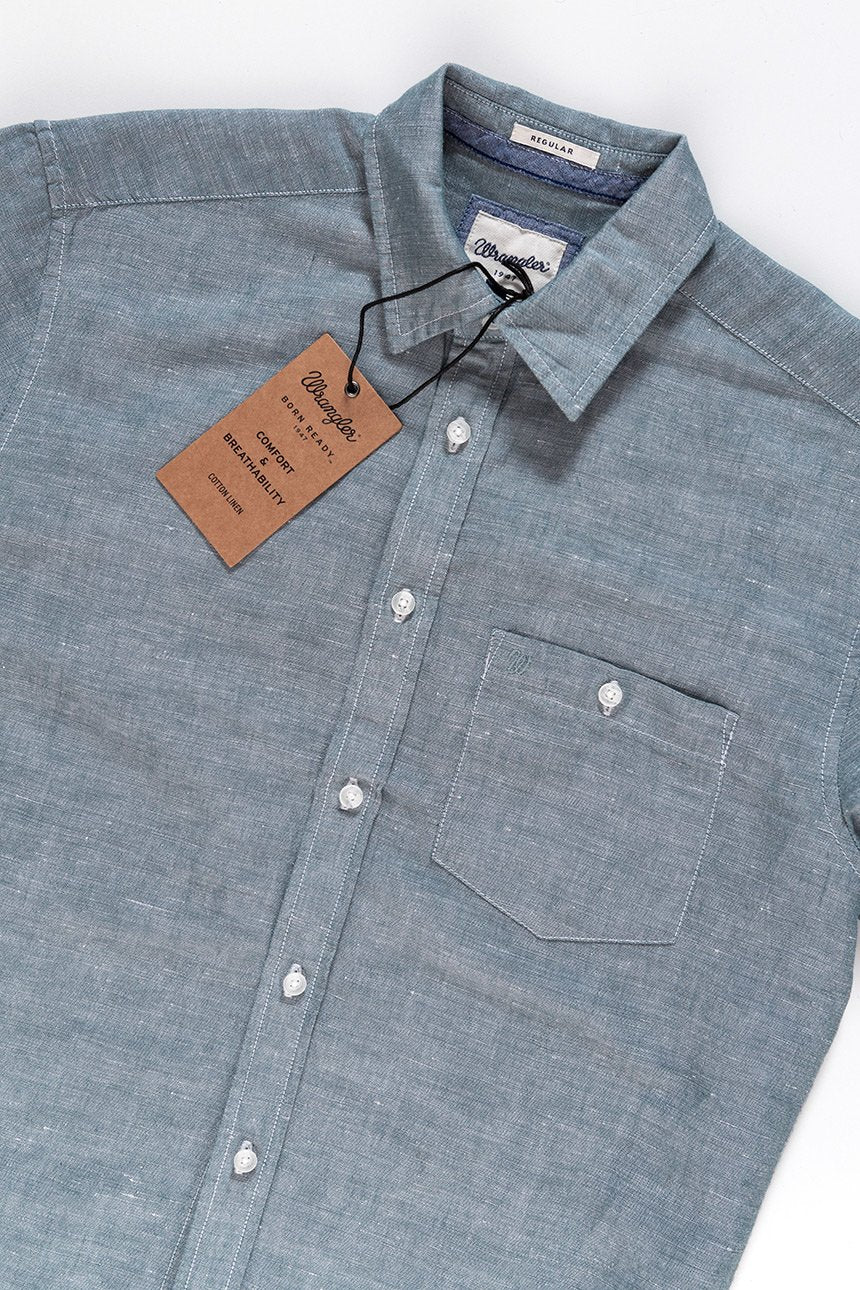 KOSZULA MĘSKA KRÓTKI RĘKAW WRANGLER S/S 1PKT SHIRT OCEAN TEAL W5916LPDP